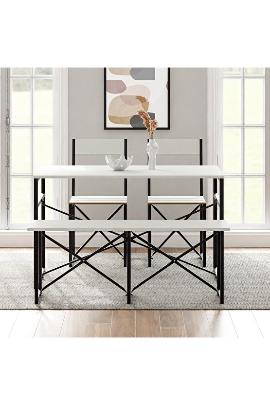 Mutfak Masası Bench Bank 120x60 Masa Set 2 Adet Sandalye Yemek Masası