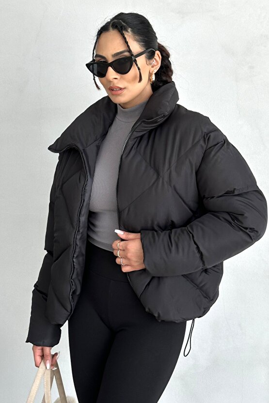 Kadın Siyah Oversize Şişme Mont