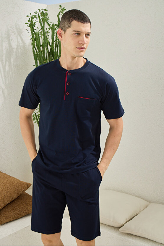 Büyük Beden Erkek Battal Midi Yaka Şortlu Takım Modern Tasarım
