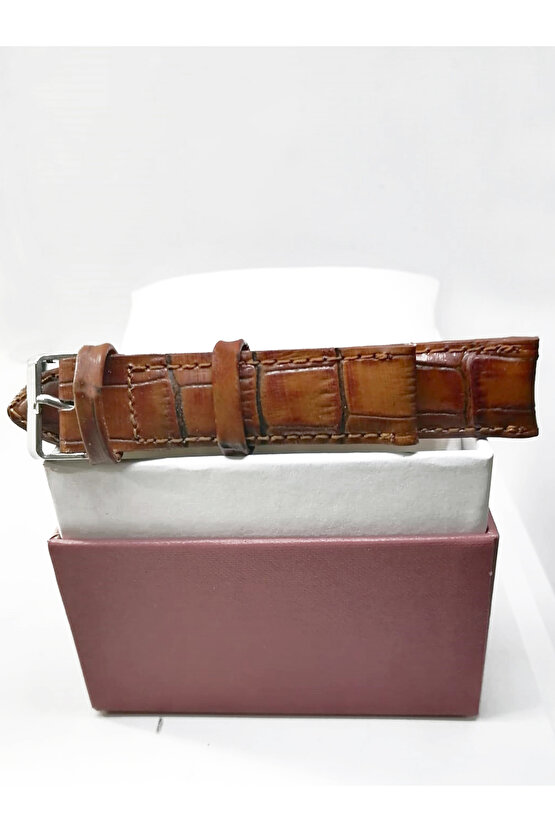 &Her Saate Uyumlu Hakiki Deri Saat Kordonu Kahverengi 20 mm ( 308 )