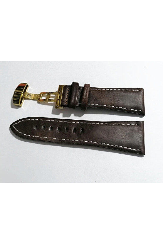 Her Saate Uygun Kelebek Toka 26 MM Hakiki Deri (282) altın toka kahve