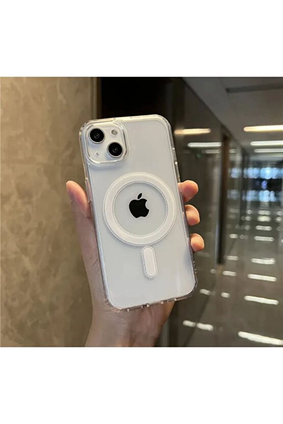 Phone 15 Promax Magsafe Destekli Kablosuz Şarj Uyumlu Şeffaf Silikon Kılıf