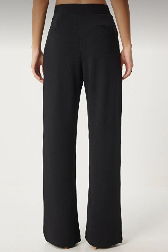 Kadın Yüksek Bel Likralı Palazzo Pantolon - Dökümlü Geniş Paça, Şık Ofis & Günlük Kombin Pantolon