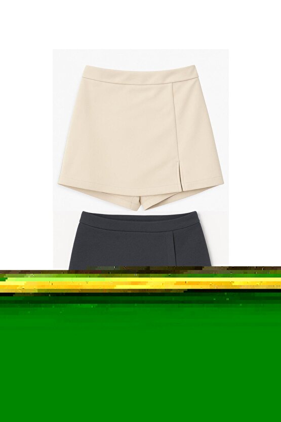 2li Yırtmaçlı Mini Şort Etek