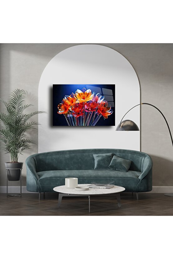 Turuncu Cam Çiçek Buketi Tablo