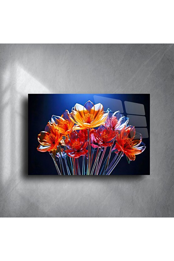 Turuncu Cam Çiçek Buketi Tablo