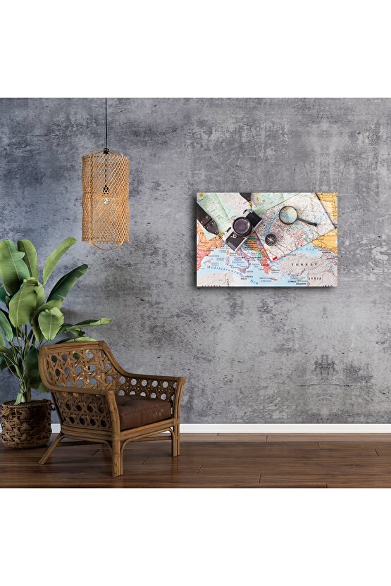 Retro Seyahat Temalı Cam Tablo