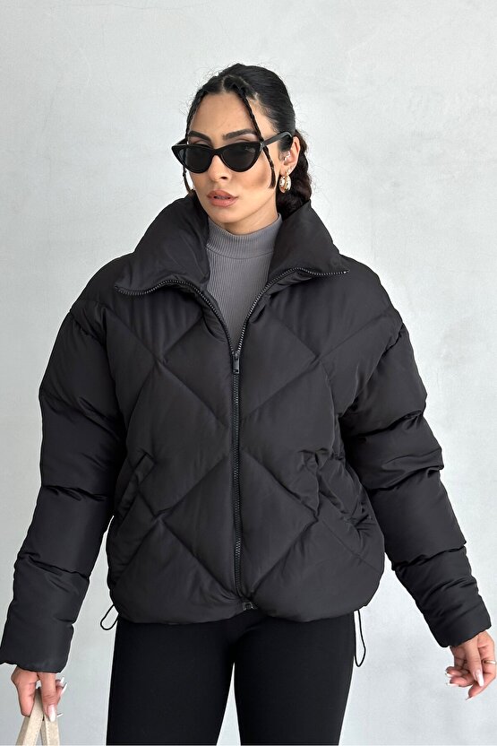 Kadın Siyah Oversize Şişme Mont