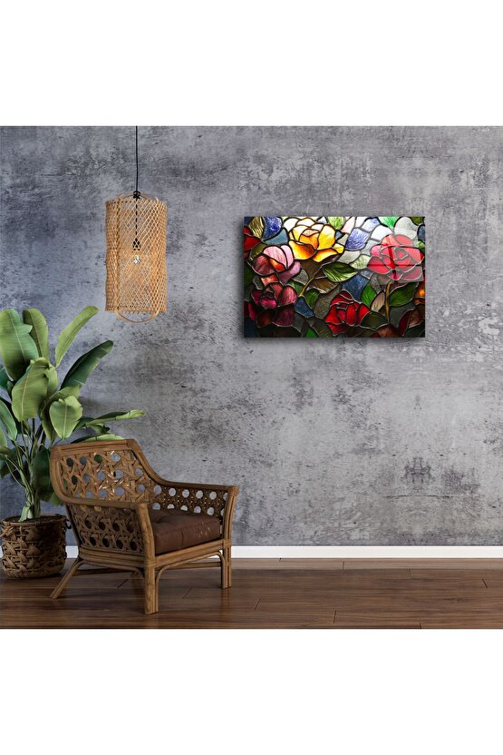 Lüks Renkli Vitray Gül Tablo