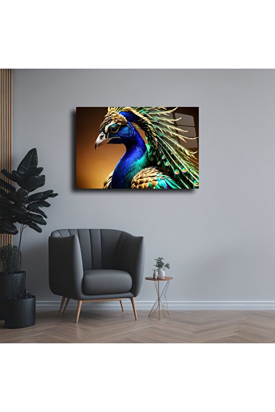 Tavus Kuşu Cam Tablo Duvar Dekoru 2