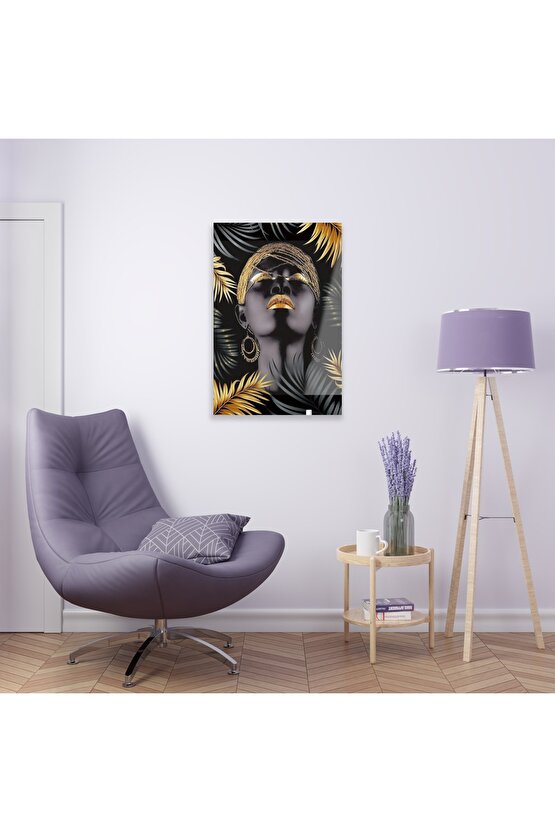 Afrikalı Kadın Siyah Gold Cam Tablo Duvar Dekoru