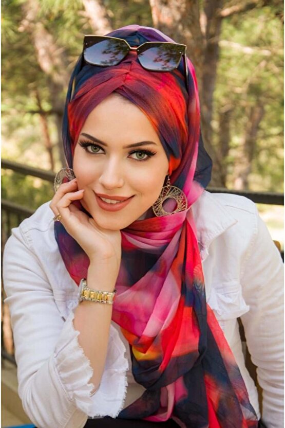 Kırmızı Bordo Batik Desenli Hazır Şal