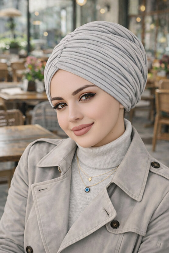 Gri Çizgili Büzgülü Salaş Bone