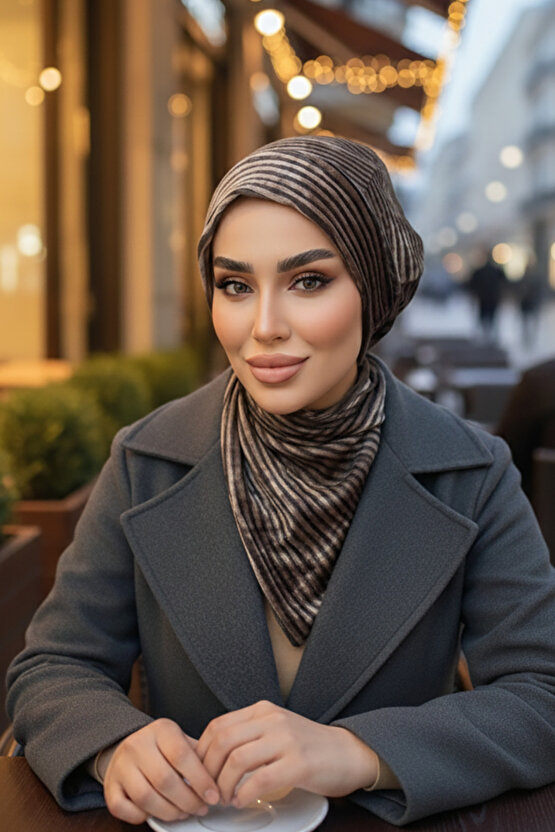 Füme Çizgili Kadife Bere Ve Etol Takım