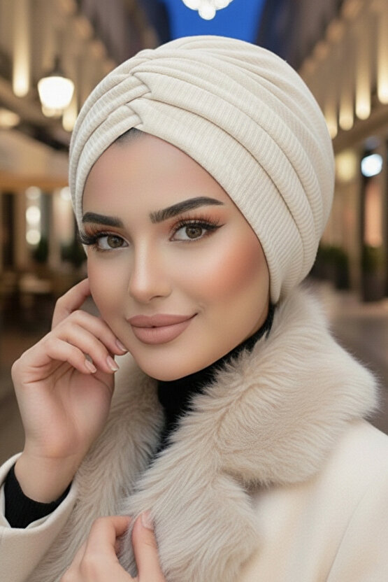 Taş Rengi Kışlık Büzgülü Bone