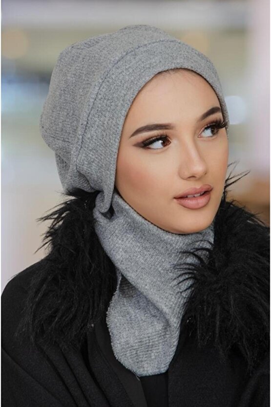 Gri Hazır Tesettür Bere Etol Takım