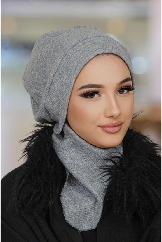 Gri Hazır Tesettür Bere Etol Takım