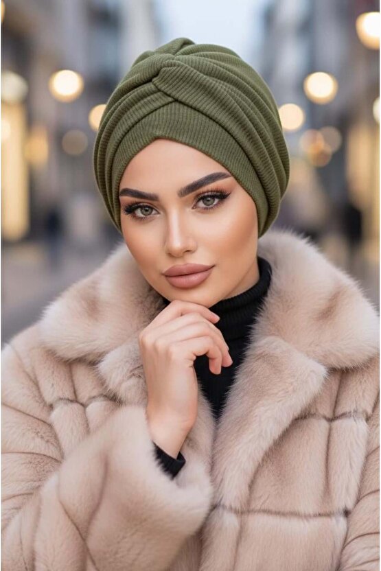 Haki Triko Burgu Detaylı Bone