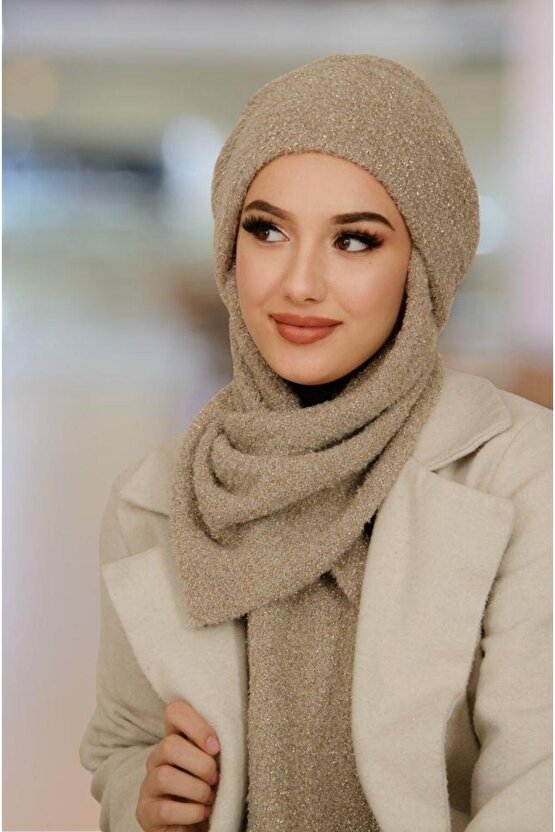 Taş Rengi Kışlık Kelebek Bone Şal