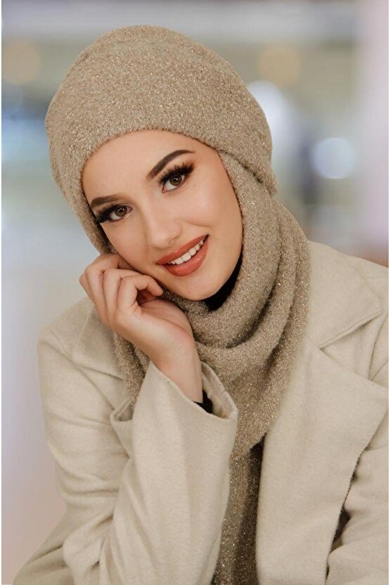 Taş Rengi Kışlık Kelebek Bone Şal