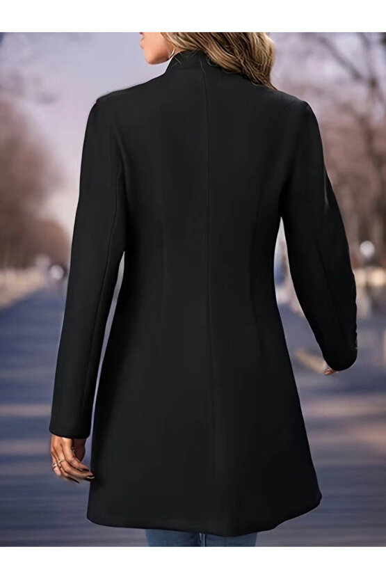 Kadın Uzun Kollu Hakim Yakalı önden Düğmeli Ithal Kaşe Astarsız Kısa Kaban