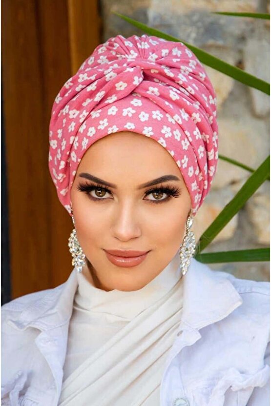 Pudra Çiçek Desen Burgu Detaylı Bone