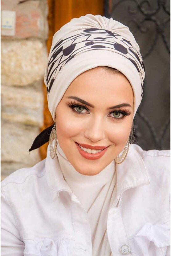 Taş Siyah Desenli Bantlı Bone