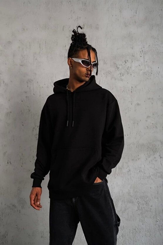 3 İplik Kapşonlu Sweatshirt hoodie - Siyah