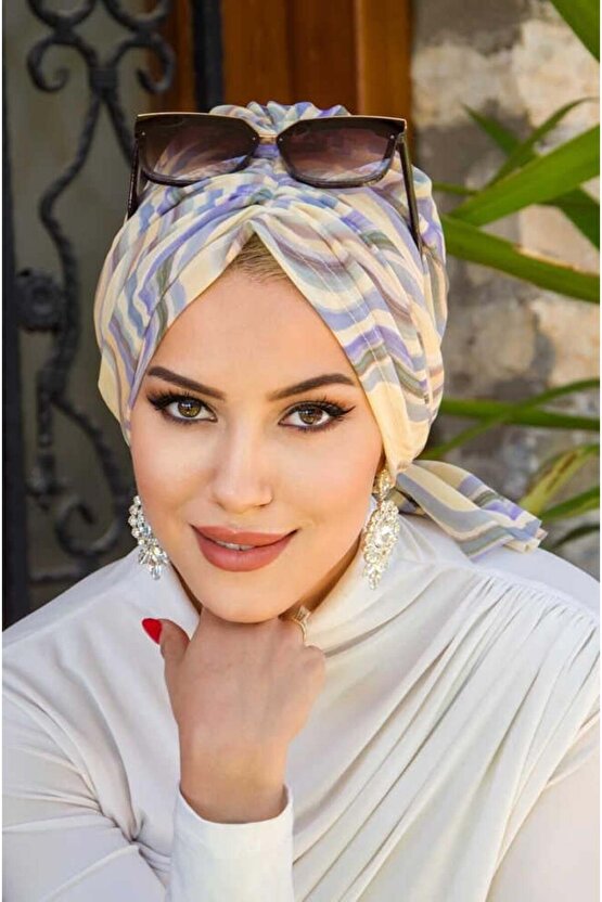 Soft Tonlamalı Geometrik Desen Tül Tokalı Bone