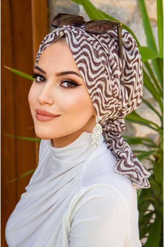 Kahve Helezon Desen Tül Tokalı Bone