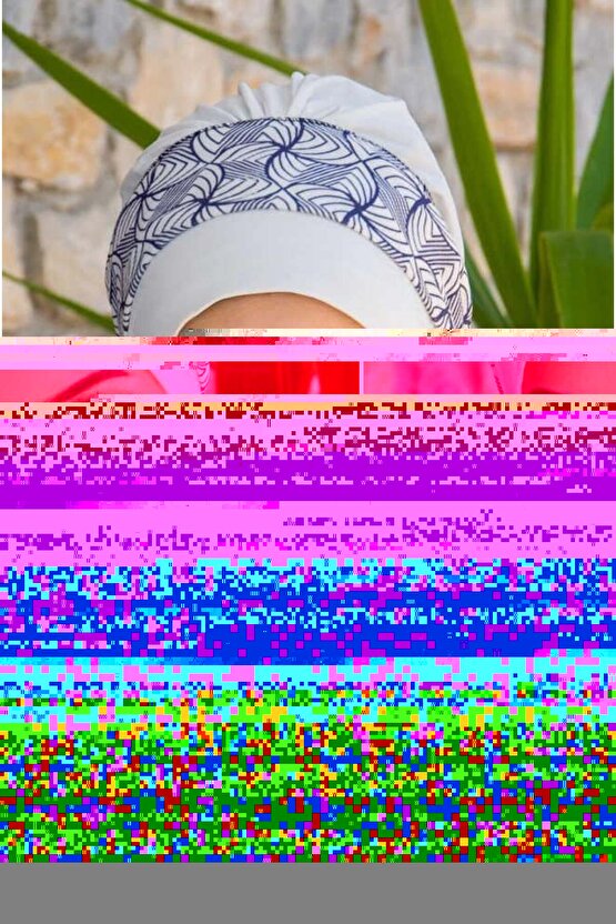 Beyaz Lacivert Spiral Desen Bantlı Bone