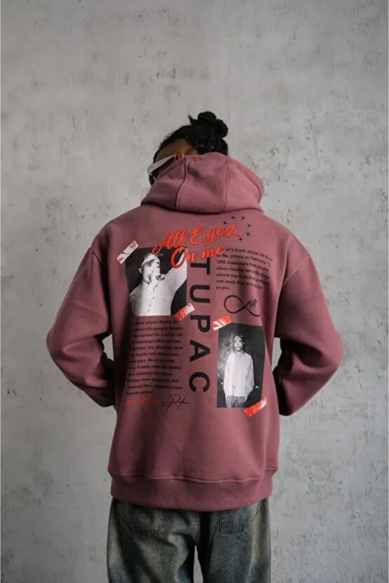 MDB Erkek Ön Arka Baskılı Kapşonlu weat Gül Kurusu