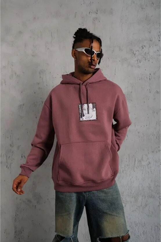 MDB Erkek Ön Arka Baskılı Kapşonlu weat Gül Kurusu