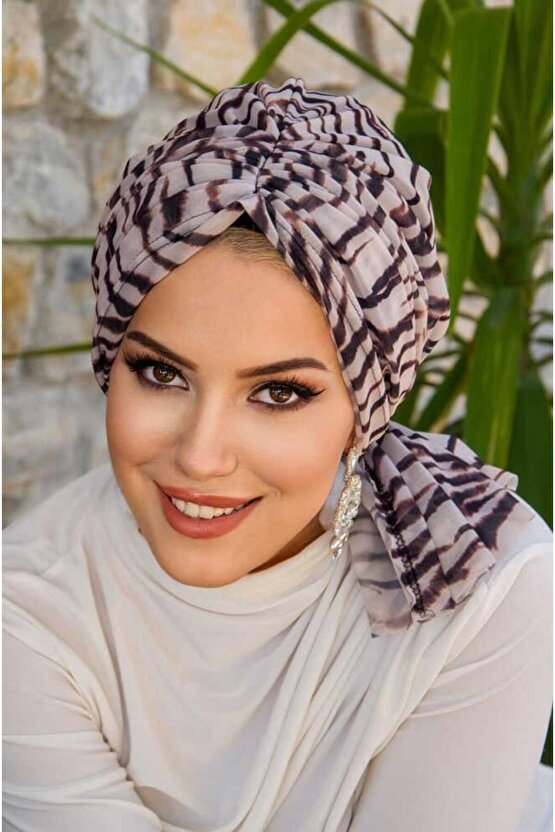 Zebra Desen Tül Tokalı Bone