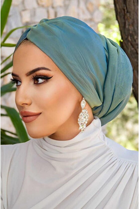 Yeşil Gold Janjan Şifon Tokalı Bone