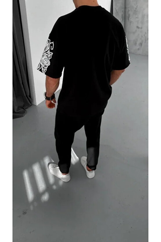 Kendim Fashion Unisex Flok Kabartma Baskılı T-Shirt - Siyah