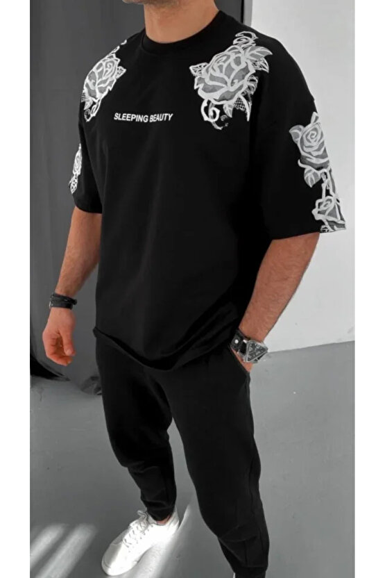 Kendim Fashion Unisex Flok Kabartma Baskılı T-Shirt - Siyah