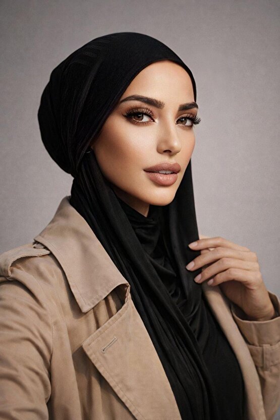 Siyah Çizgili Kelebek Model Bone Şal