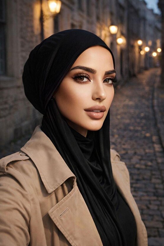 Siyah Çizgili Kelebek Model Bone Şal