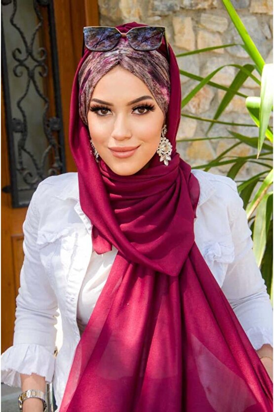 Koyu Bordo Batik Batik Desenli Hazır Şal