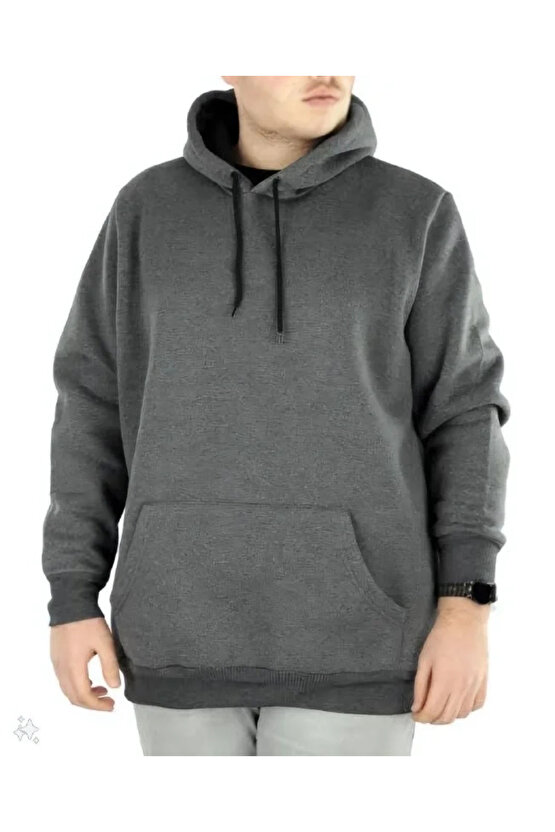 Erkek Uzun Kol Kapşonlu Basic Sweatshirt hoodie - Füme