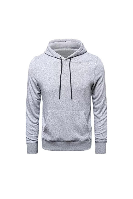 Balmior Erkek Uzun Kol Kapşonlu Basic Sweatshirt Hoodie - Gri