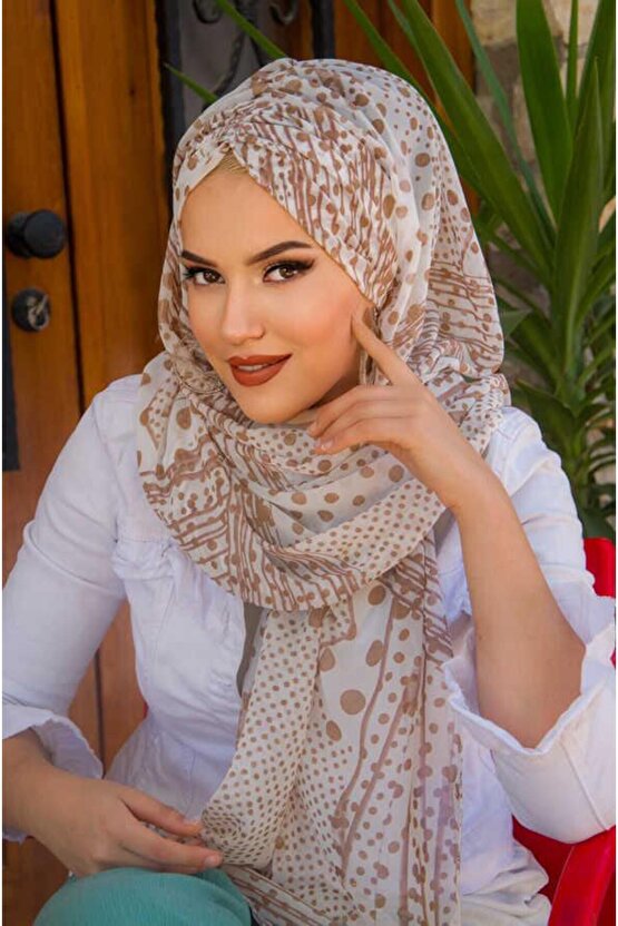 Vizon Beyaz Puanlı Şifon Hazır Şal - 50600