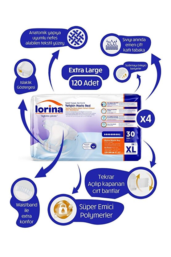 Belbantlı Bez 4x30 Adet Xl