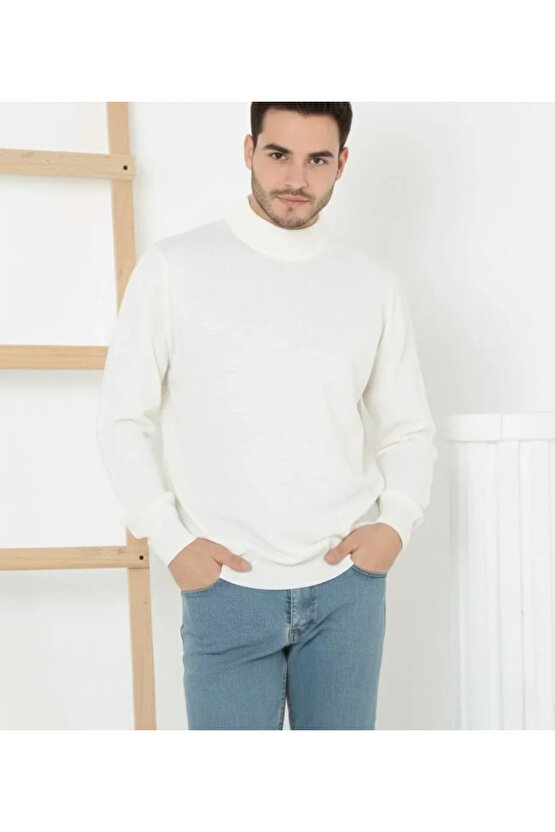 Erkek Yarım Boğaz Triko Kazak Yumuşak Dokulu Pamuklu Ince Dokuma, Uzun Kollu Rahat Regular Kalıp - B