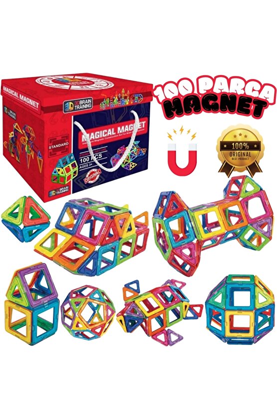 Orijinal Magical Magnet 100 Parça Manyetik Lego - Magnetic Magical Magnet - Mıknatıslı Lego - Mıknat