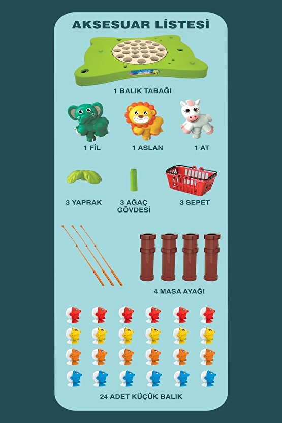 Hayvanat Bahçesi Mıknatıslı Balık Oyunu - Pilli Müzikli Balık Tutma Oyunu - Şarkılı Manyetik Eğitici