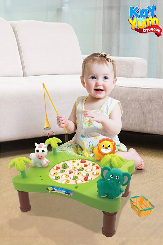 Hayvanat Bahçesi Mıknatıslı Balık Oyunu - Pilli Müzikli Balık Tutma Oyunu - Şarkılı Manyetik Eğitici