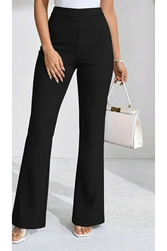 Kadın Yüksek Bel Paçaya Doğru Geniş Dalgıç Pantolon