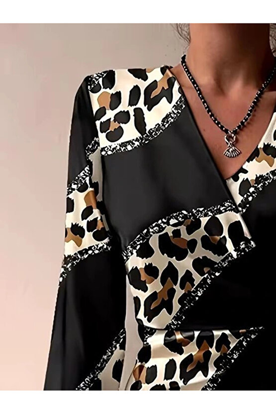 Kadın Uzun Kollu Kruvaze Yakalı Asimetrik Detaylı Mini Modal Elbise